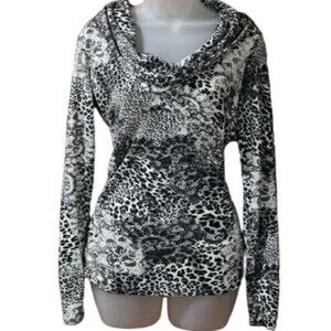 Cache Vintage Mixed Animal Print Cowl Neck Long Sleeve Top Medium